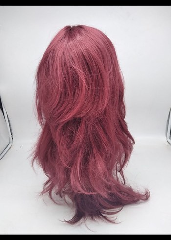 Bordo Uzun Sentetik Kadın  parti Peruk - Görsel 3