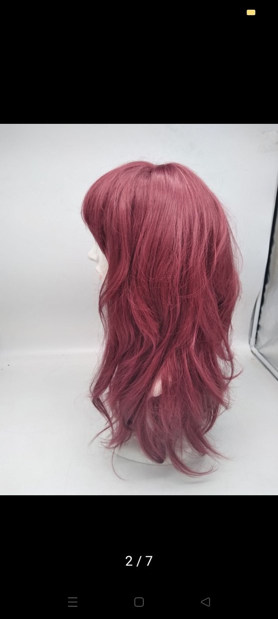 Bordo Uzun Sentetik Kadın  parti Peruk - Görsel 2