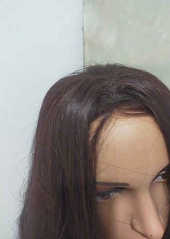 Kahverengi Sentetik Kumaş yarim Peruk - Görsel 3