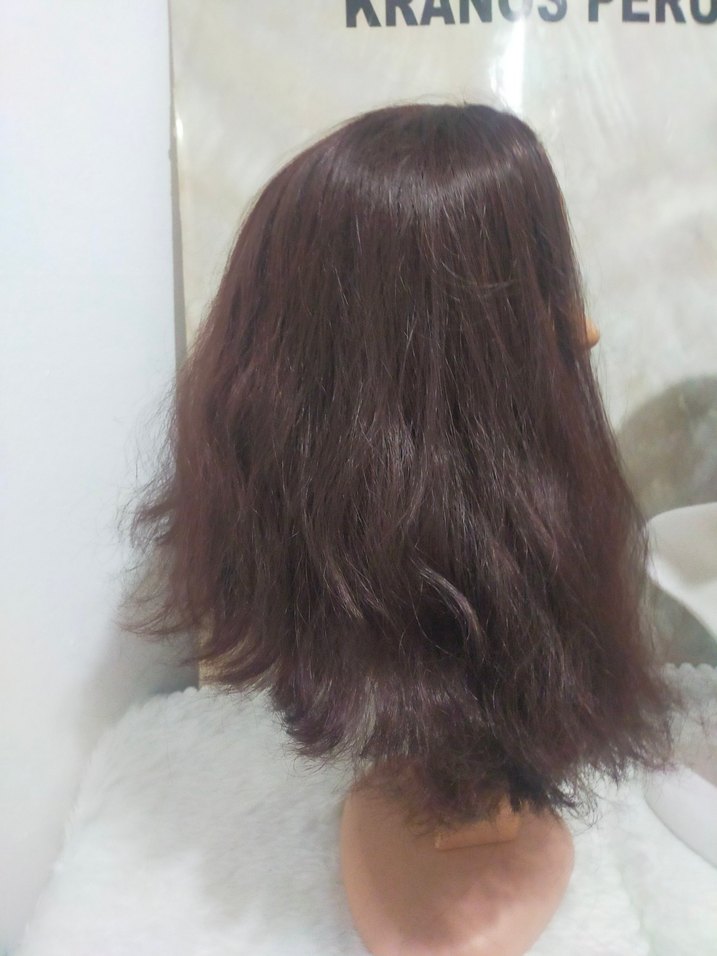 Kahverengi Sentetik Kumaş yarim Peruk - Görsel 2