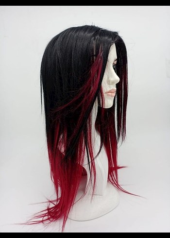 Koyu Kırmızı Goth Sentetik Saç peruk - Görsel 4