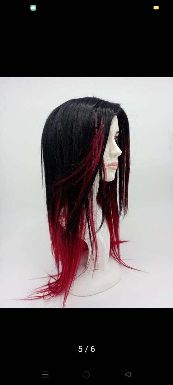 Koyu Kırmızı Goth Sentetik Saç peruk - Görsel 4