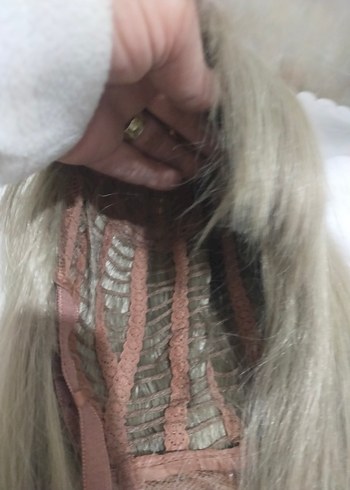 Bej Sentetik Kumaş Kadın Peruk - Görsel 6