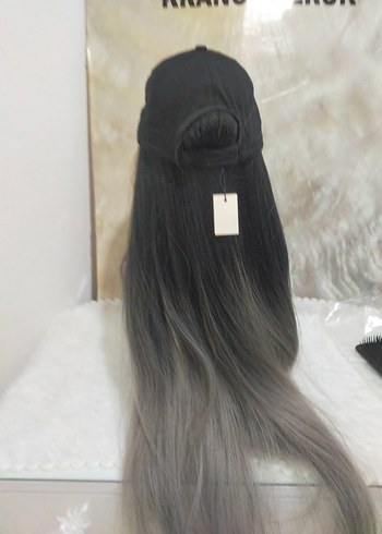 Gri Uzun Sentetik Kumaşlı Goth Kadın Şapkali peruk - Görsel 4