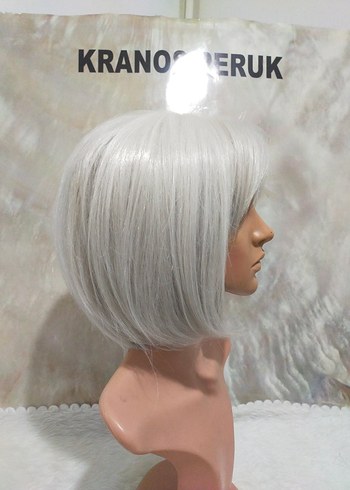Gri Kadın Sentetik Kumaş Peruk - Görsel 3