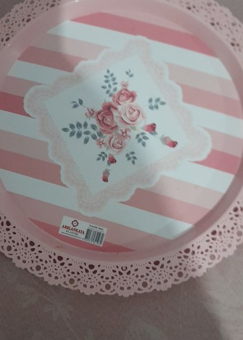 Pembe Vintage Desenli Tepsi - Görsel 2