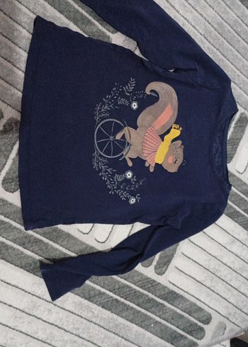 Kız Çocuk Lacivert Uzun Kollu Baskılı Tişört - Görsel 2