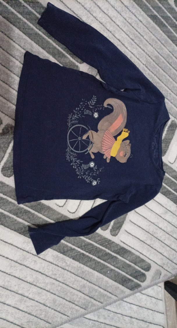 Kız Çocuk Lacivert Uzun Kollu Baskılı Tişört - Görsel 2