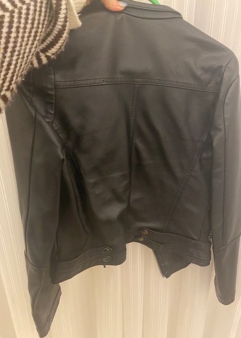 Kadın Siyah Deri Biker Ceket - Görsel 3