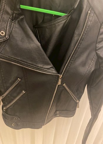 Kadın Siyah Deri Biker Ceket - Görsel 2