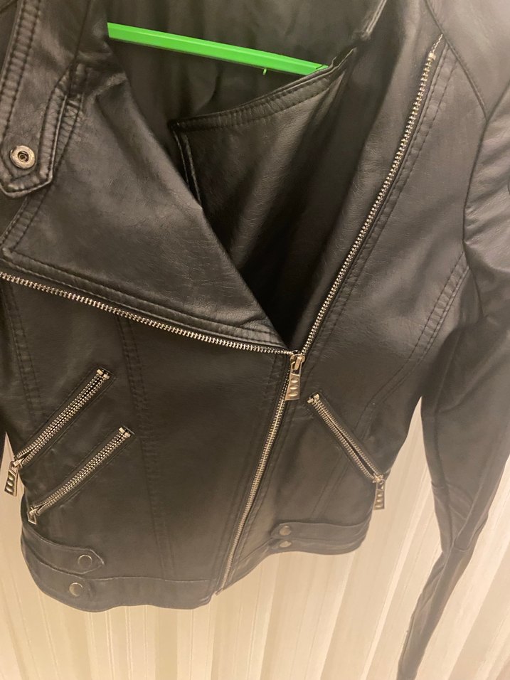 Kadın Siyah Deri Biker Ceket - Görsel 2