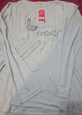 Gri Nakışlı Kadın Uzun Kollu Pijama Takımı - Görsel 2