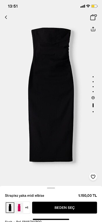 s Beden siyah Renk Bershka Straplez Midi Dar Elbise