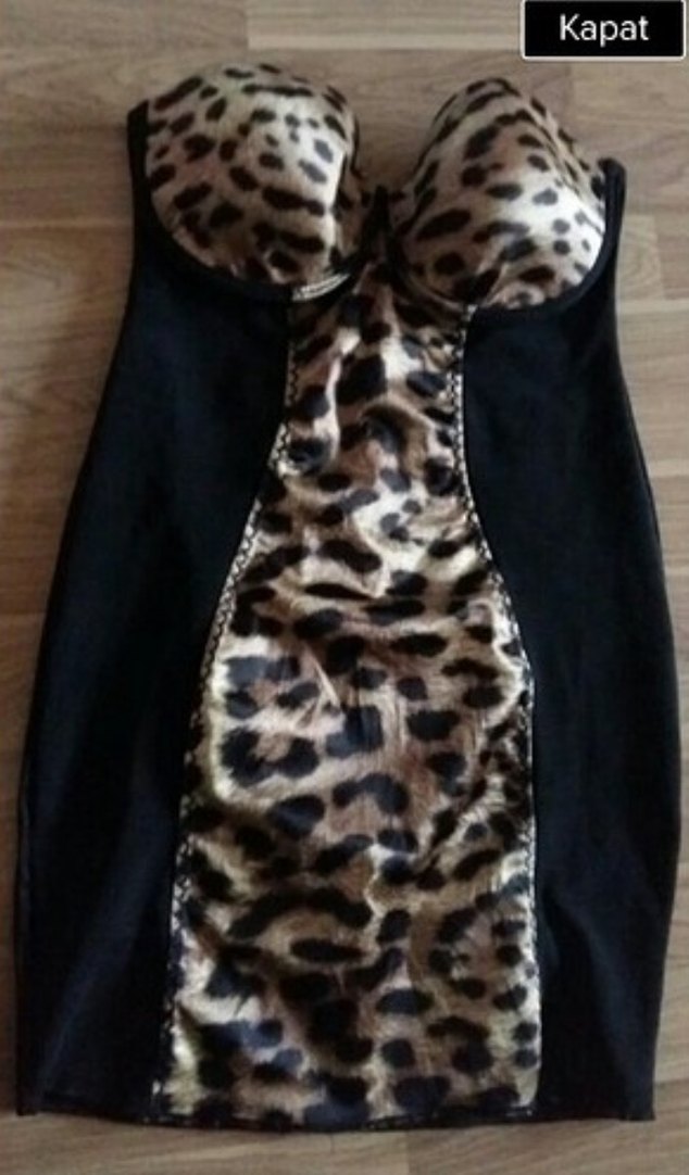 Leopar Desenli Göğüs Destekli Saten Elbise Gecelik - Görsel 3