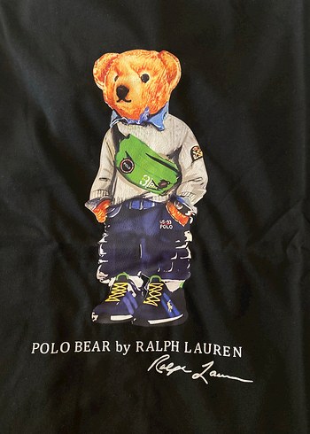 m Beden Polo Bear Baskılı Erkek Siyah Tişört