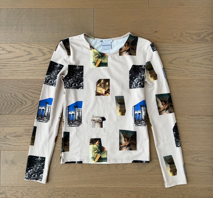 Baskılı Krem Mini Kadın Bluz - Görsel 4