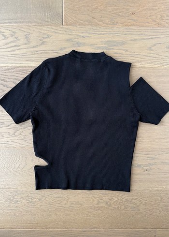 Siyah Kısa Kollu Triko Kadın Tişört - Görsel 3