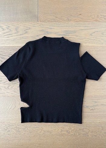 Siyah Kısa Kollu Triko Kadın Tişört - Görsel 4