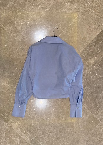 Mavi Beyaz Çizgili Düğmeli Kısa Gömlek - Görsel 5