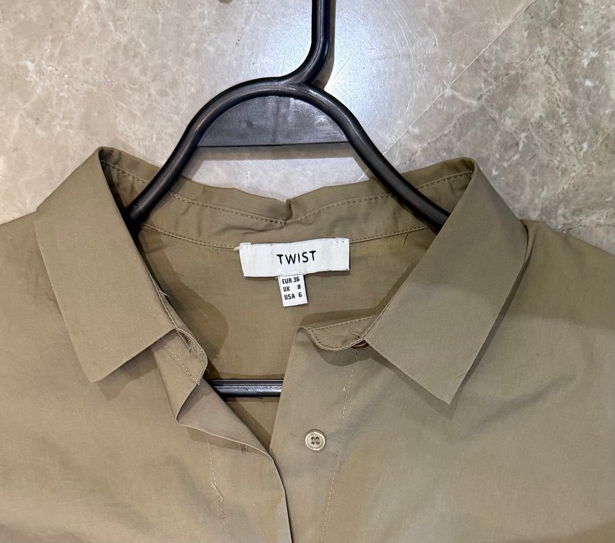 Haki Düğmeli Kadın Uzun Kollu Gömlek - Görsel 3