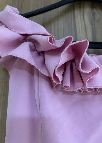 Pembe Fırfırlı Uzun Abiye Elbise - Görsel 3