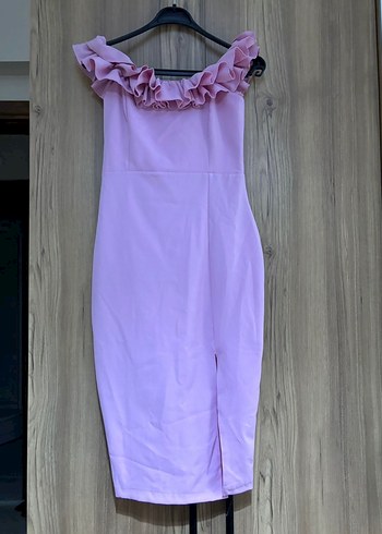 Pembe Fırfırlı Uzun Abiye Elbise - Görsel 2