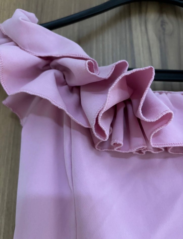 Pembe Fırfırlı Uzun Abiye Elbise - Görsel 3