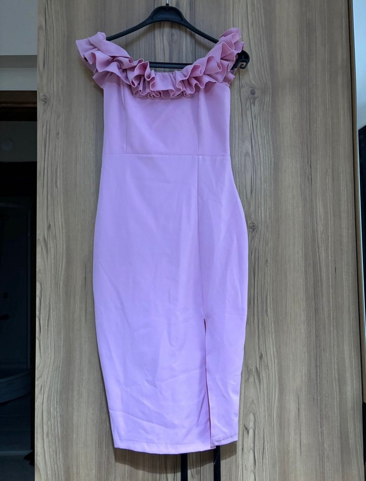 Pembe Fırfırlı Uzun Abiye Elbise - Görsel 2