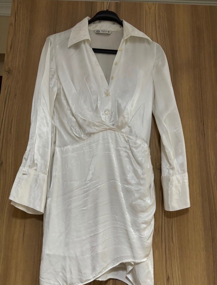 Beyaz Saten V Yakalı Kadın Gömlek - Görsel 2