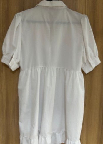 Beyaz Kısa Kollu Mini Keten Elbise - Görsel 2