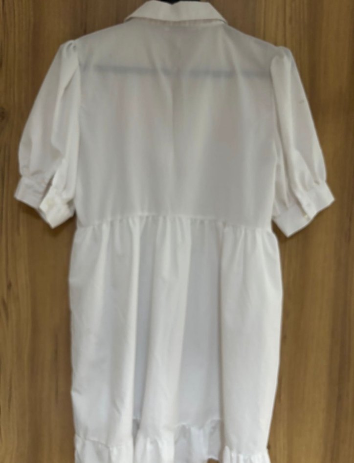 Beyaz Kısa Kollu Mini Keten Elbise - Görsel 2