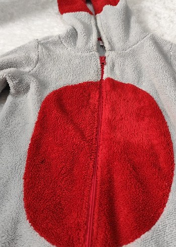 Gri Peluş Kedi Tulumu Kapüşonlu - Görsel 2