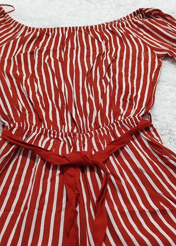 Kırmızı Çizgili Kısa Tulum - Görsel 2