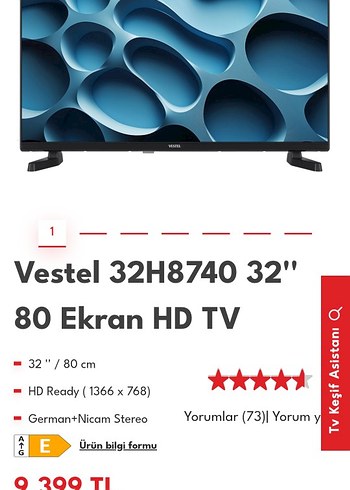 Vestel 32" HD TV 80 cm - Görsel 7