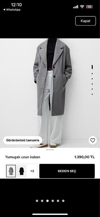 s Beden gri Renk Bershka Gri Yumuşak Uzun Kaban Sıfır