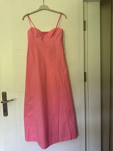 xs Beden pembe Renk Zara poplin uzun elbise