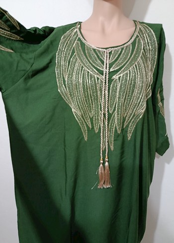 Püsküllü Nakışlı Yeşil Uzun Kadın Elbise - Görsel 4