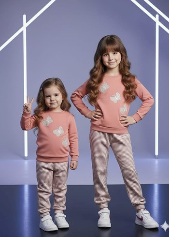 Nakışlı Triko Kız Eşofman Takımı - Pembe - Görsel 8