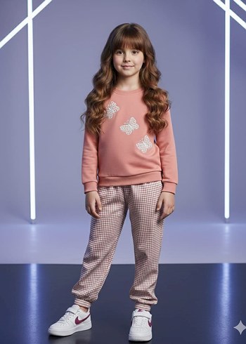 Nakışlı Triko Kız Eşofman Takımı - Pembe - Görsel 11