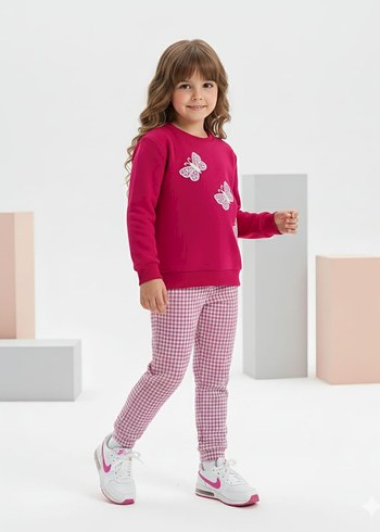 Nakışlı Triko Kız Eşofman Takımı - Pembe - Görsel 5
