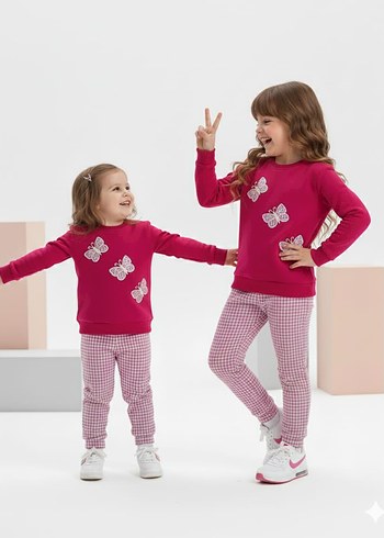 Nakışlı Triko Kız Eşofman Takımı - Pembe - Görsel 2