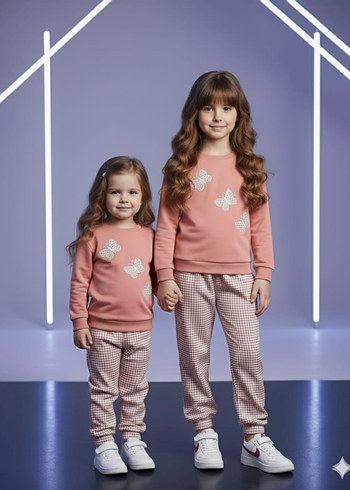 Nakışlı Triko Kız Eşofman Takımı - Pembe - Görsel 7