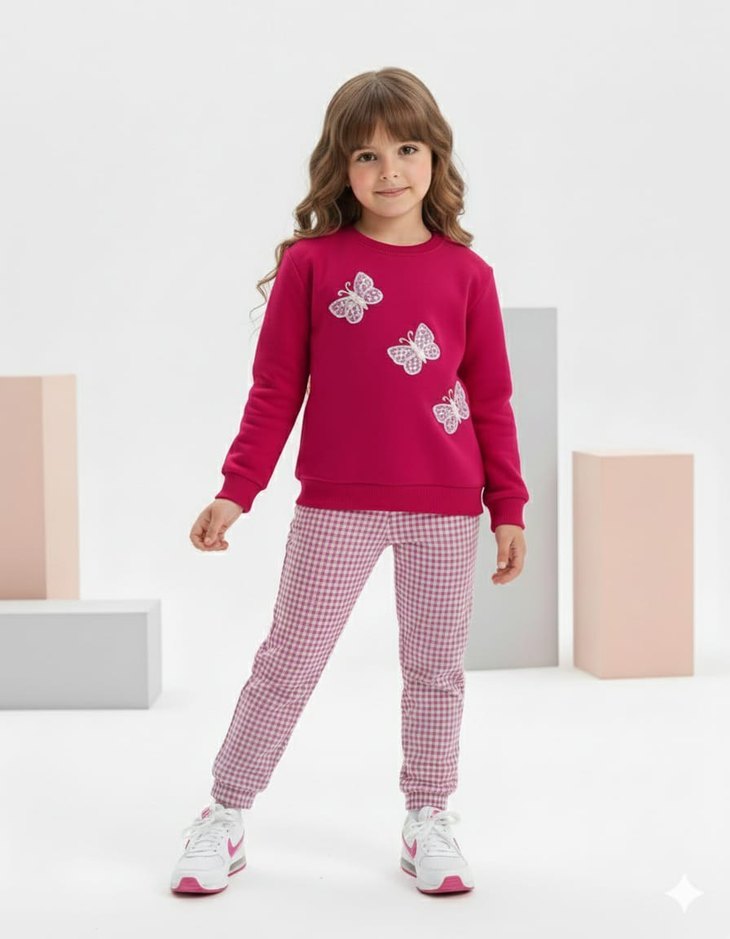 Nakışlı Triko Kız Eşofman Takımı - Pembe - Görsel 3