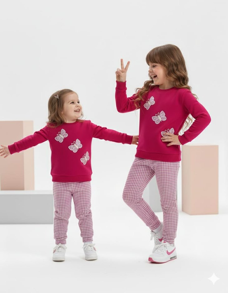 Nakışlı Triko Kız Eşofman Takımı - Pembe - Görsel 2