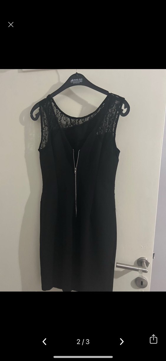 Dantelli Siyah Midi Elbise - Görsel 2