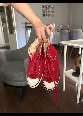 Kırmızı Bağcıklı Kadın Spor Ayakkabı - Görsel 2