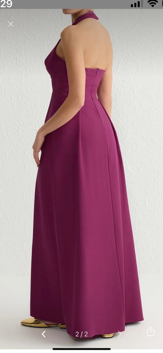 Mor Dantel Detaylı Uzun Abiye Elbise - Görsel 2