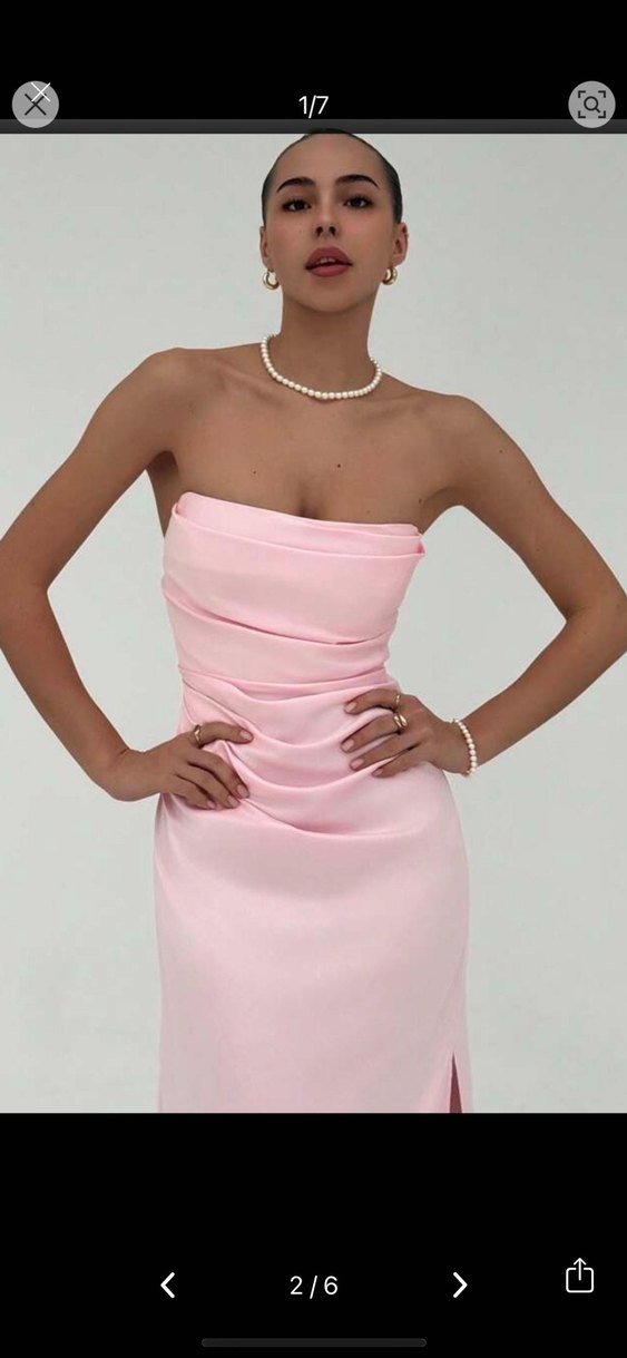 Pudra Pembe Drapeli Uzun Straplez Elbise - Görsel 2