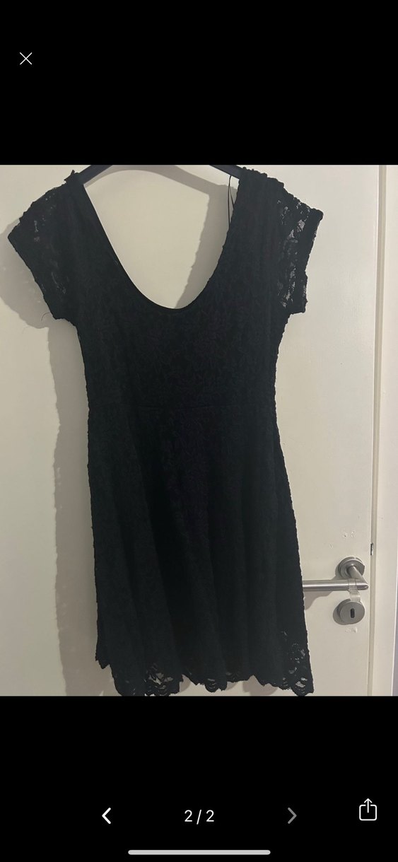 Siyah Dantelli Midi V Yaka Kadın Elbise - Görsel 2