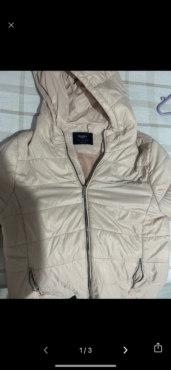 BERSHKA Toz pembe Kapüşonlu Fermuarlı Kadın Ceket - Görsel 3